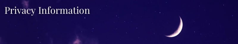 Privacy Information, crescent moon and stars in dark purple sky